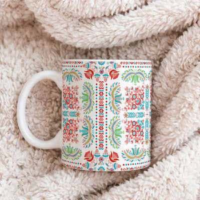 Floral Folk Art Ceramic Mug — Colorful Boho Pattern (11oz & 15oz)