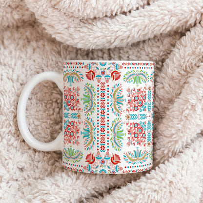 Floral Folk Art Ceramic Mug — Colorful Boho Pattern (11oz & 15oz)