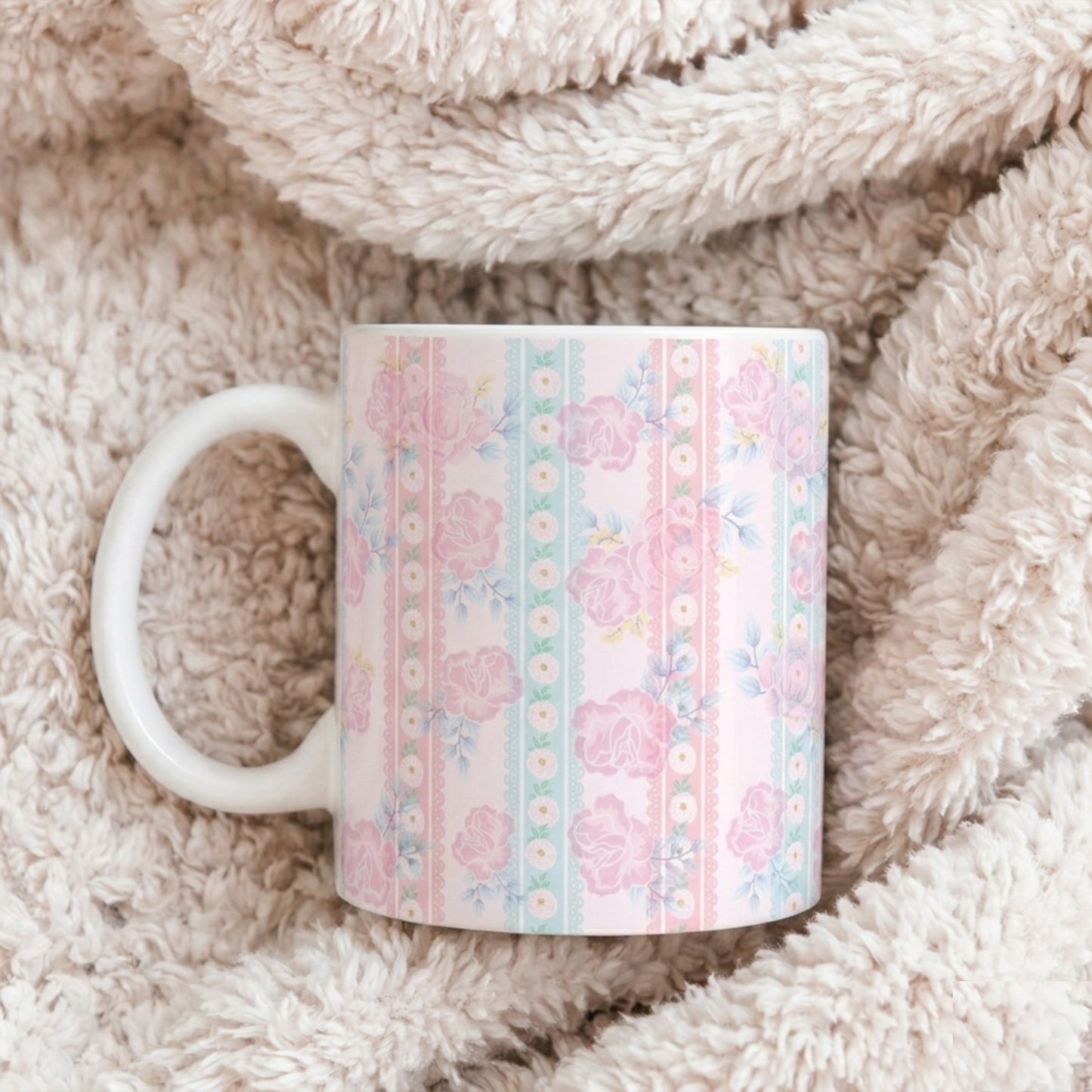 Floral Vintage Stripe Ceramic Mug (11oz, 15oz)