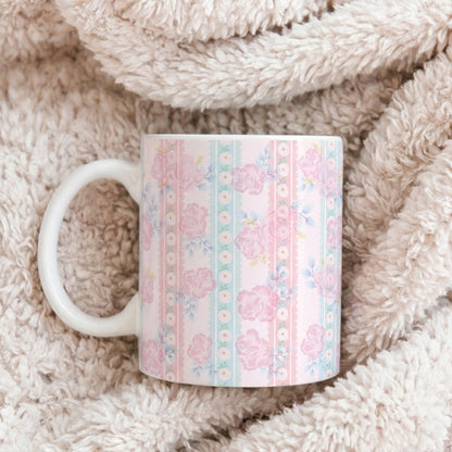 Floral Vintage Stripe Ceramic Mug (11oz, 15oz)