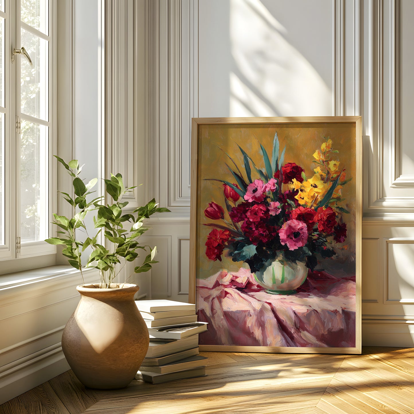 Vintage Colorful Floral Bouquet in Glass Vase (Digital Download)