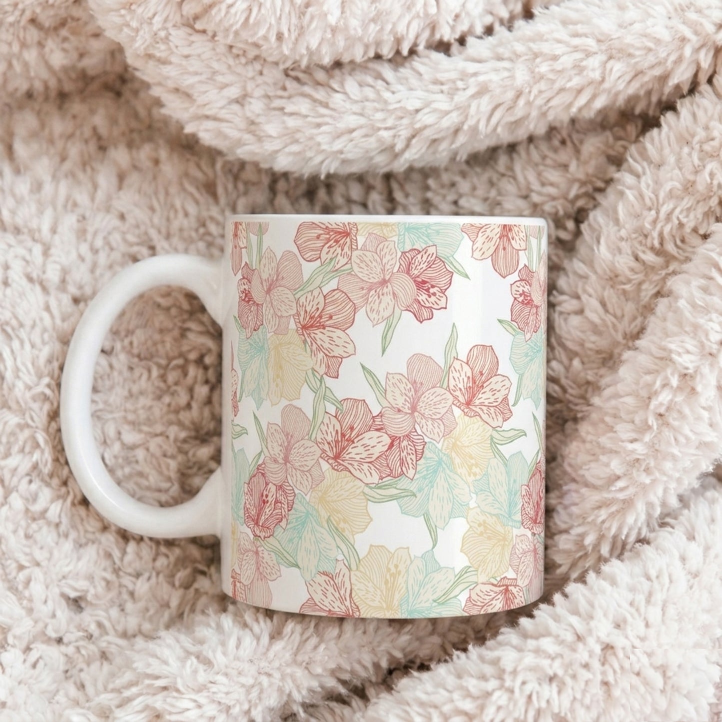 Floral Pastel Ceramic Mug (11oz & 15oz) — Soft Vintage Flower Pattern