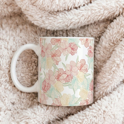 Floral Pastel Ceramic Mug (11oz & 15oz) — Soft Vintage Flower Pattern