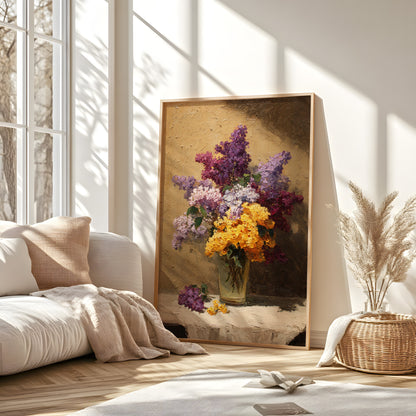 Vintage Lilac and Yellow Flower Still Life (Digital Download)