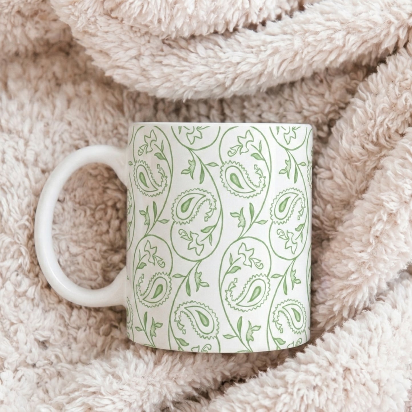Green Paisley Pattern Ceramic Mug — 11oz & 15oz