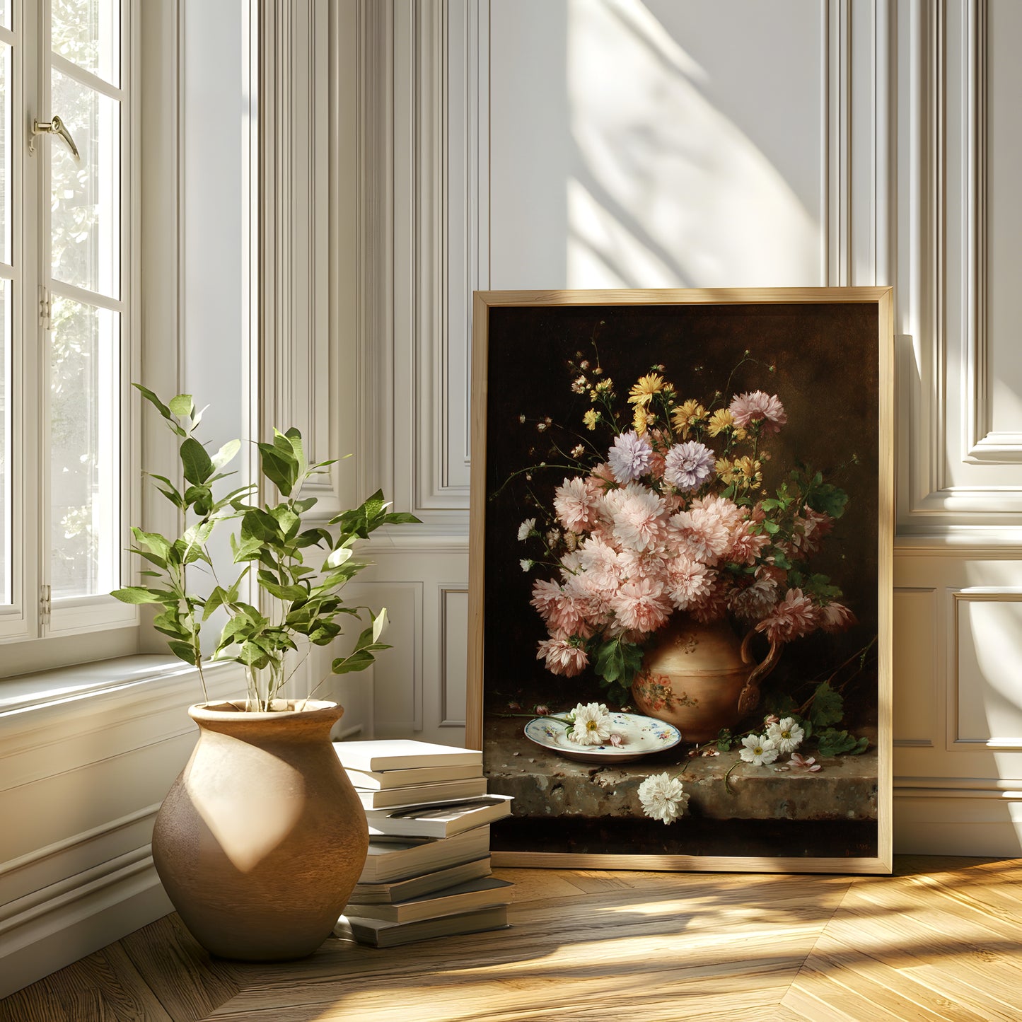 Vintage Pink Chrysanthemum Still Life Vase (Digital Download)