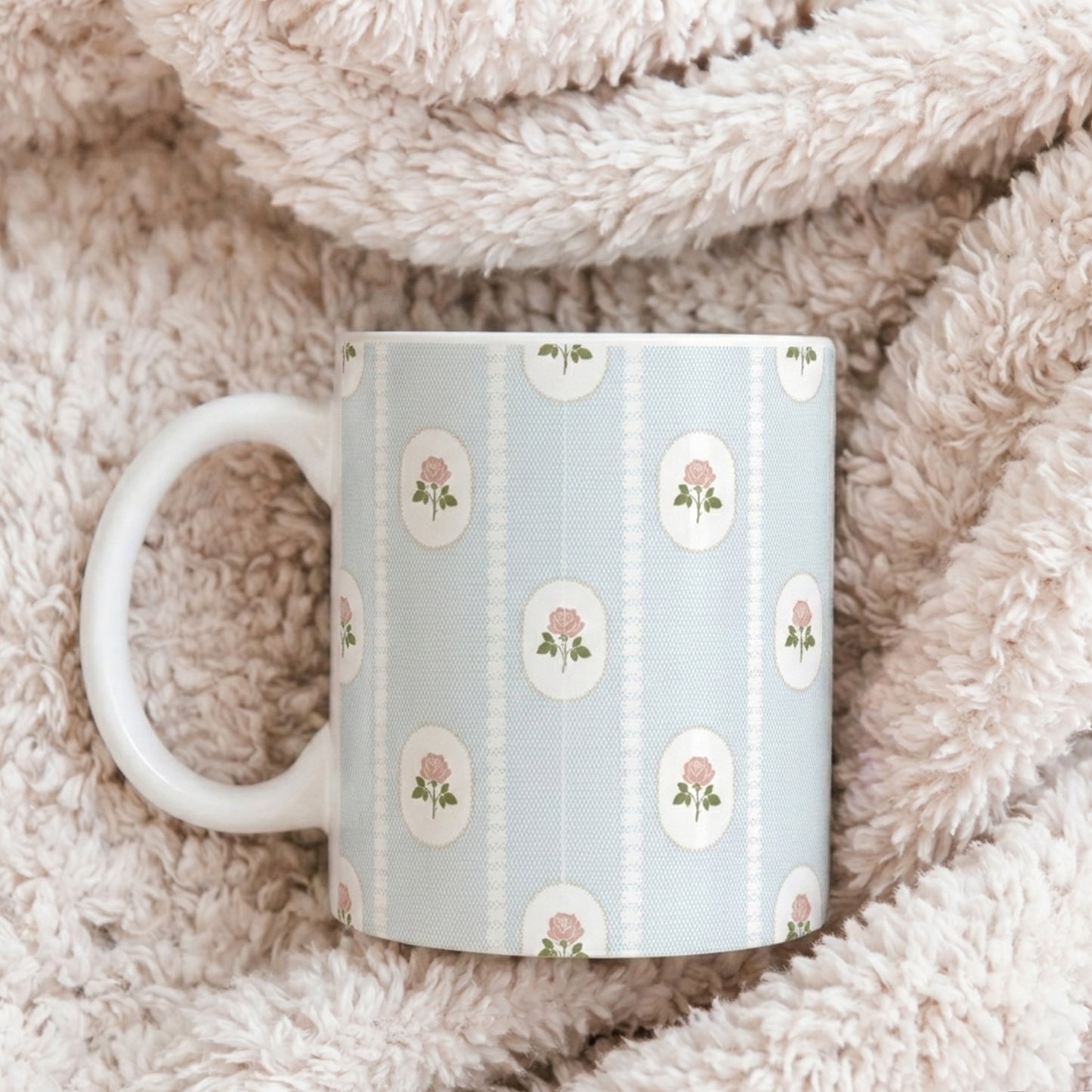 Floral Cameo Ceramic Mug — Vintage Rose Pattern (11oz & 15oz)