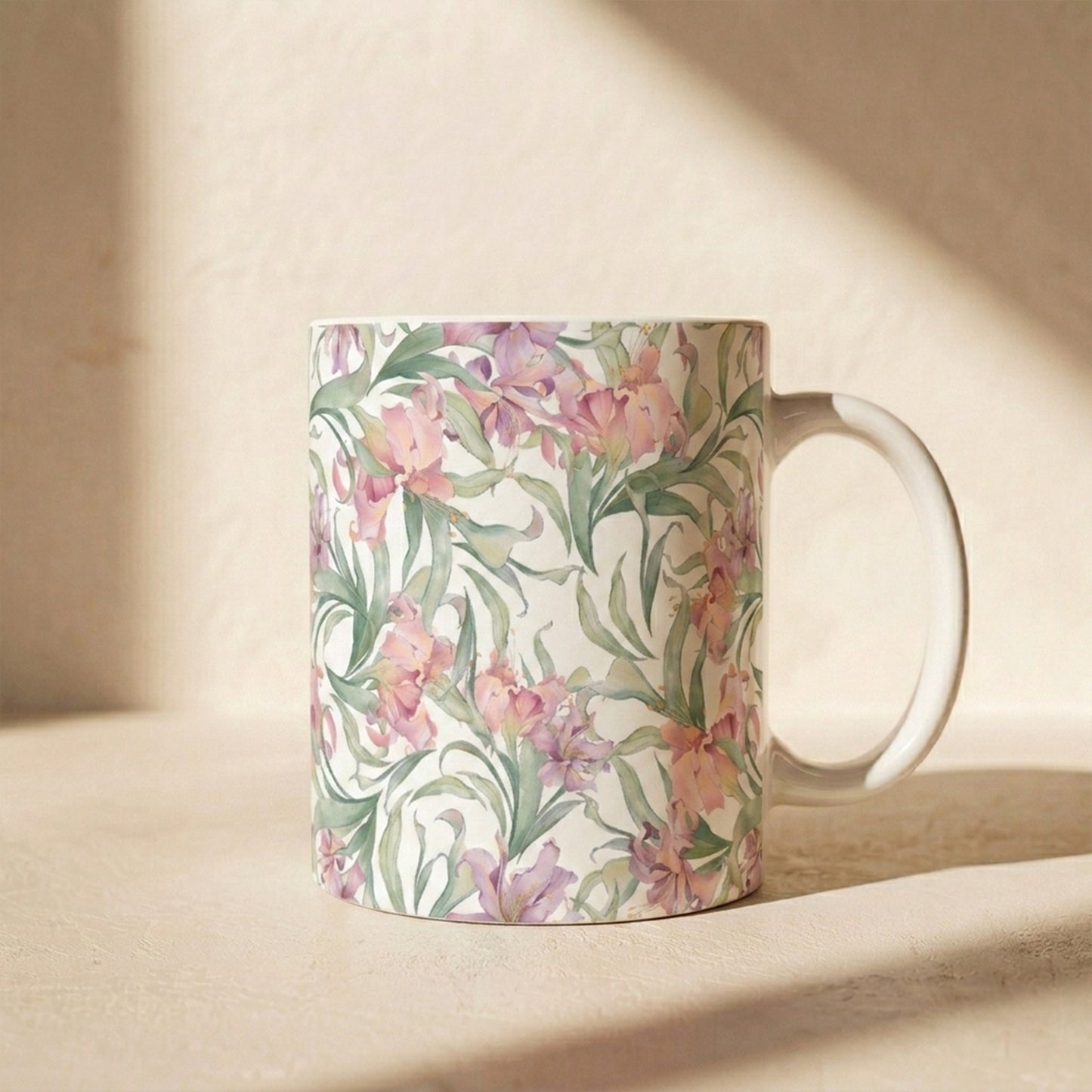 Floral Watercolor Mug — Pink Garden 11oz & 15oz Ceramic Coffee Cup