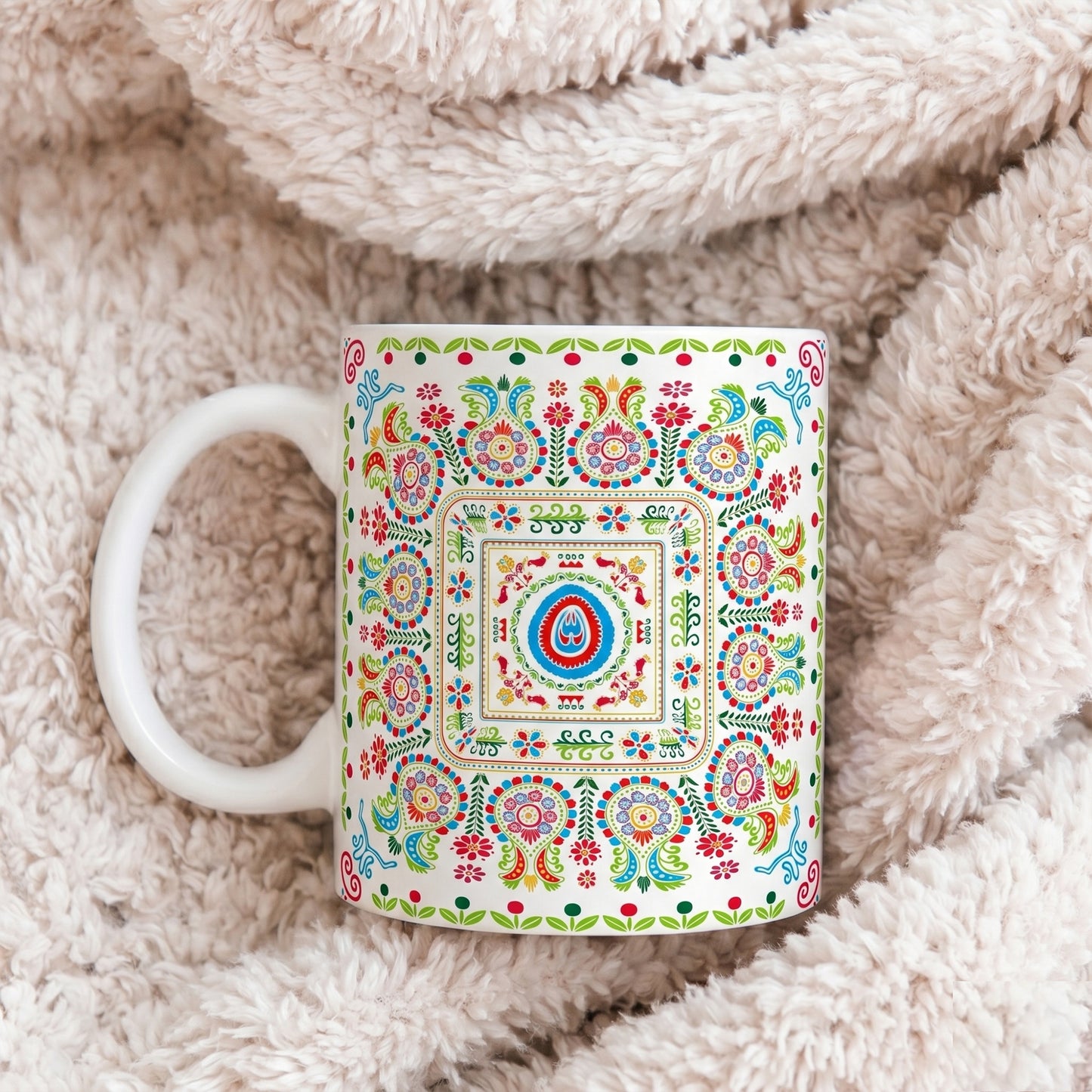 Floral Folk Art Ceramic Mug — Colorful Boho 11oz & 15oz Coffee Cup