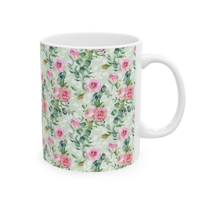 Floral Rose Watercolor Ceramic Mug — Pink Garden Pattern (11oz & 15oz)