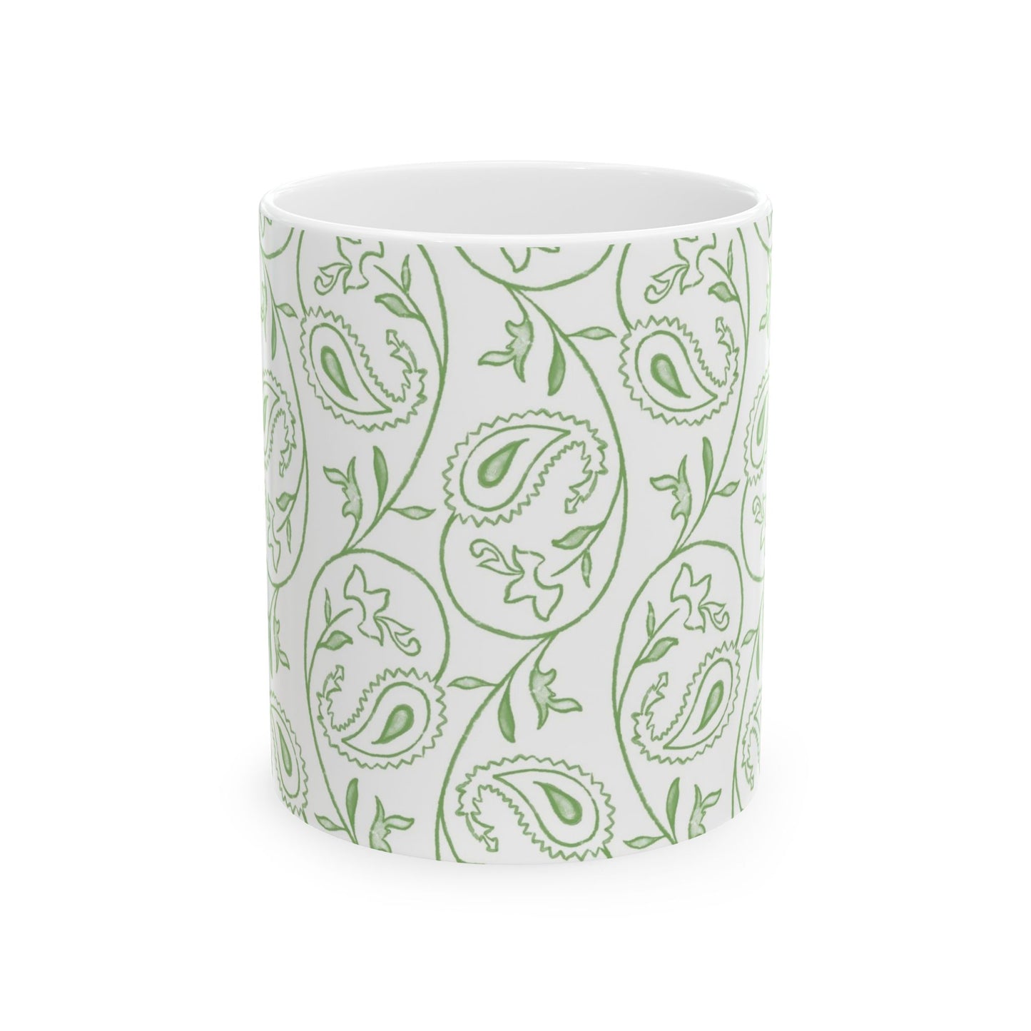 Green Paisley Pattern Ceramic Mug — 11oz & 15oz