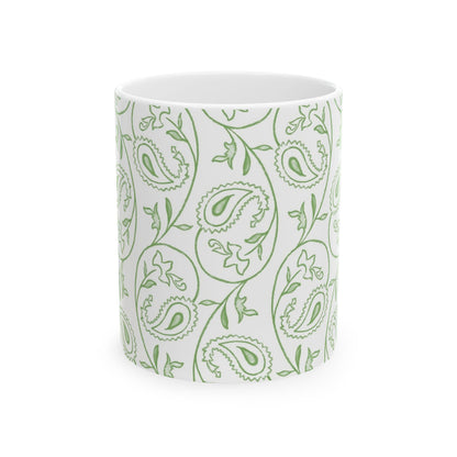 Green Paisley Pattern Ceramic Mug — 11oz & 15oz