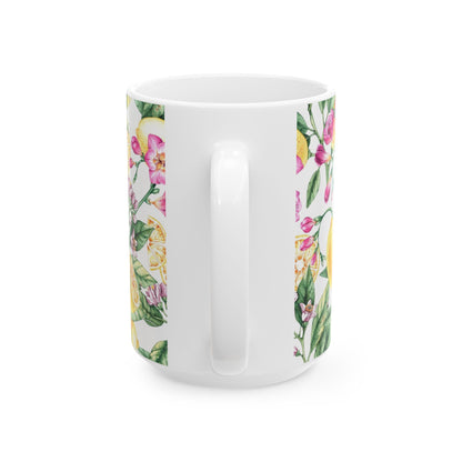 Citrus Blossom Ceramic Mug — Floral Lemon Pattern Coffee Cup (11oz & 15oz)