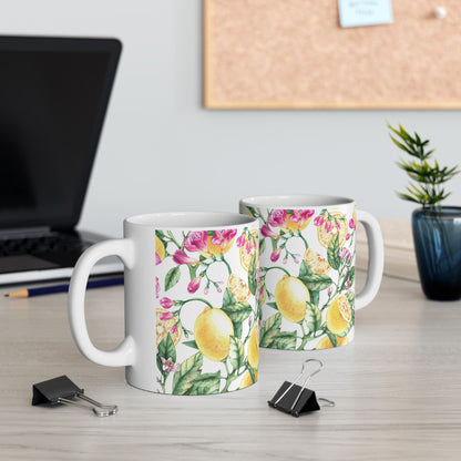 Citrus Blossom Ceramic Mug — Floral Lemon Pattern Coffee Cup (11oz & 15oz)