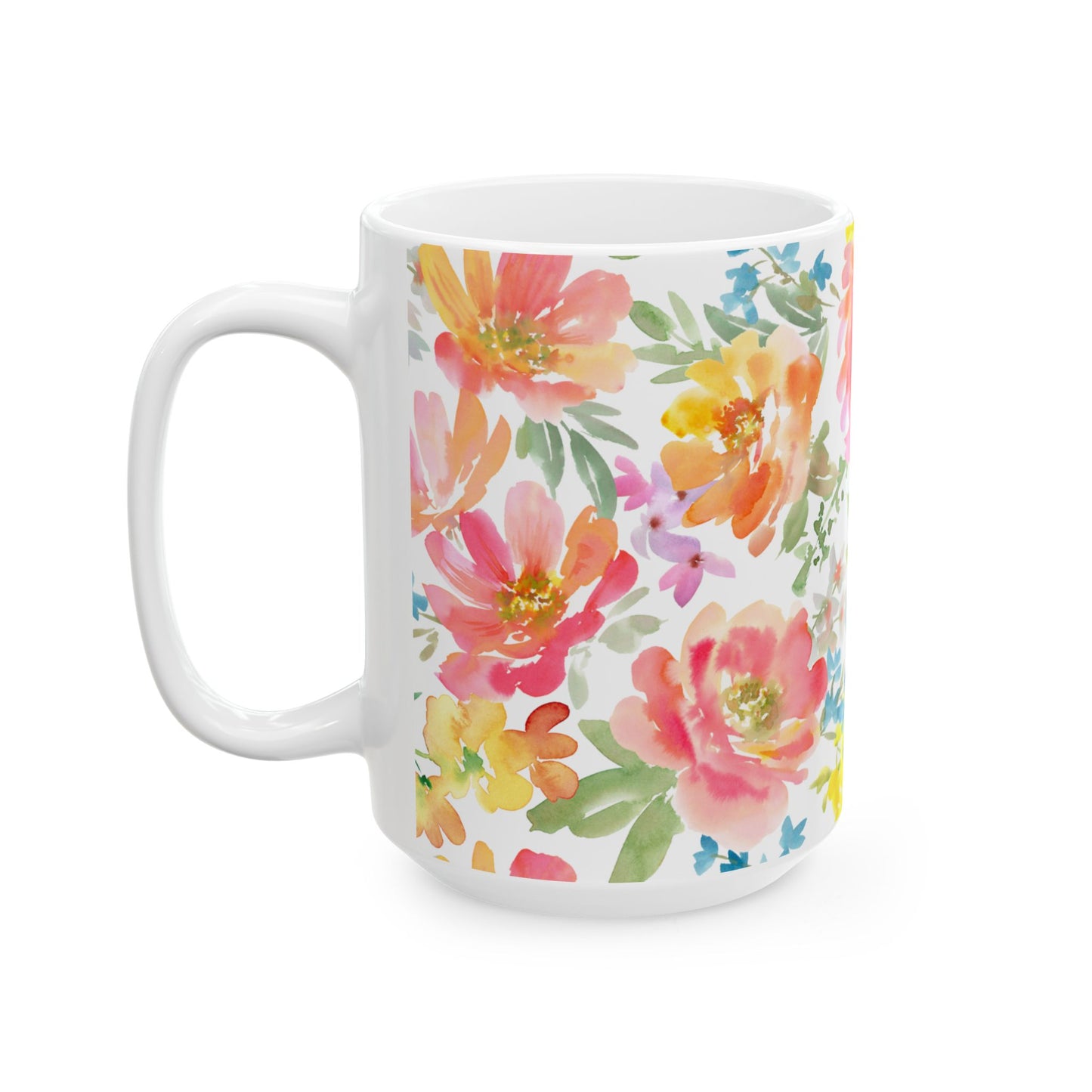 Floral Watercolor Mug — Bright Spring Flowers Ceramic Coffee Cup (11oz & 15oz)
