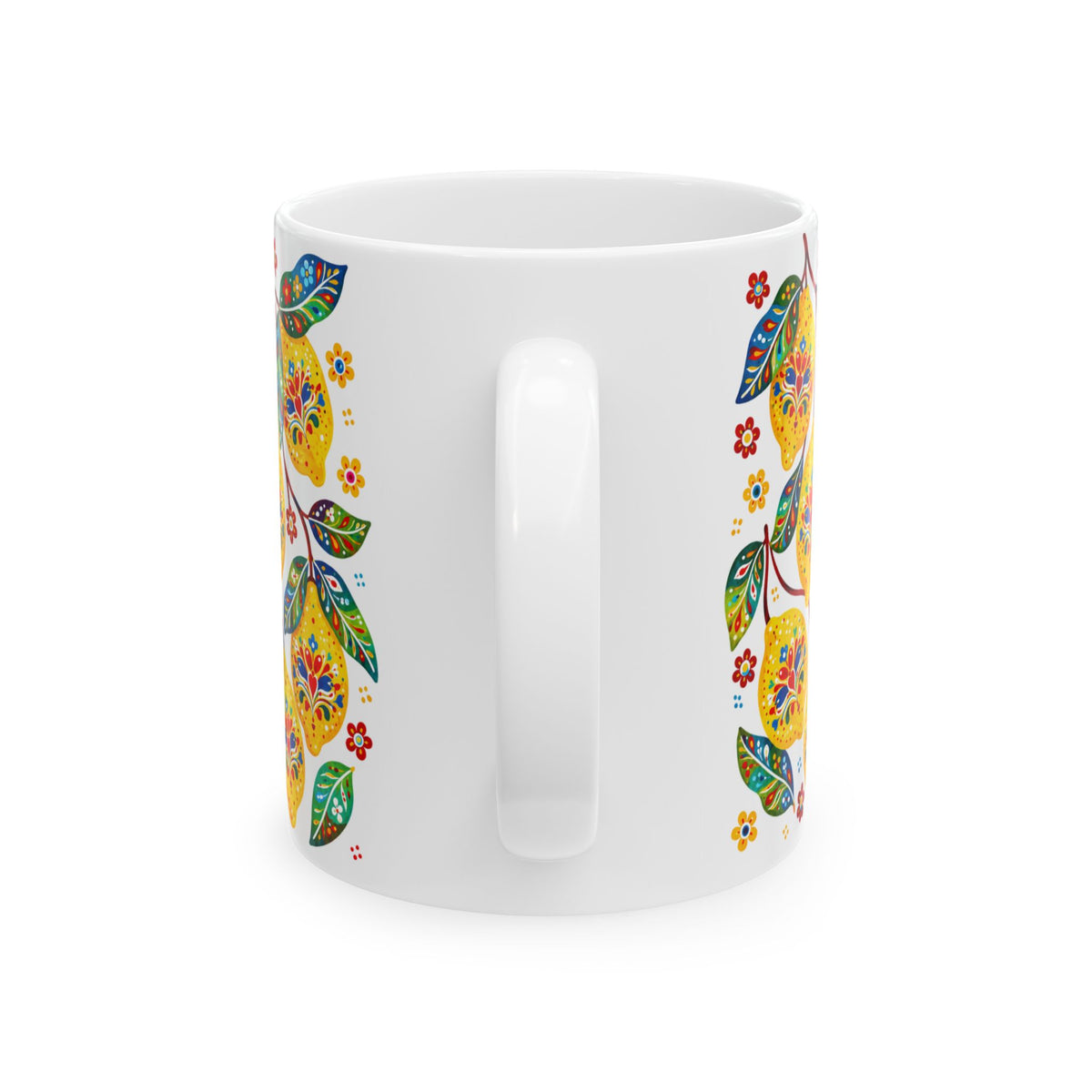 Lemon Blossom Ceramic Mug — Colorful Floral Fruit Pattern (11oz, 15oz)