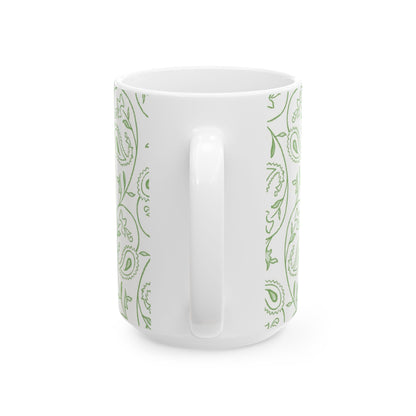 Green Paisley Pattern Ceramic Mug — 11oz & 15oz