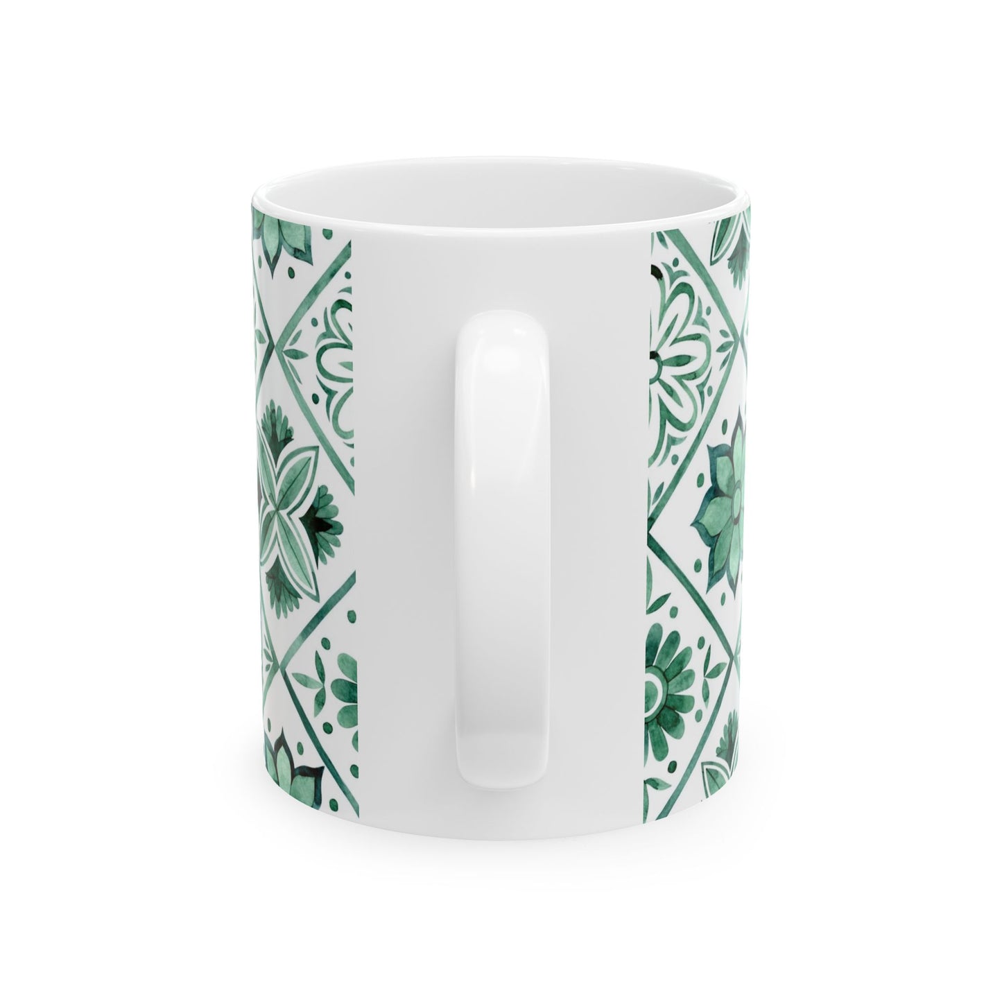 Green Tile Pattern Ceramic Mug — Boho Floral Moroccan-Style 11oz & 15oz