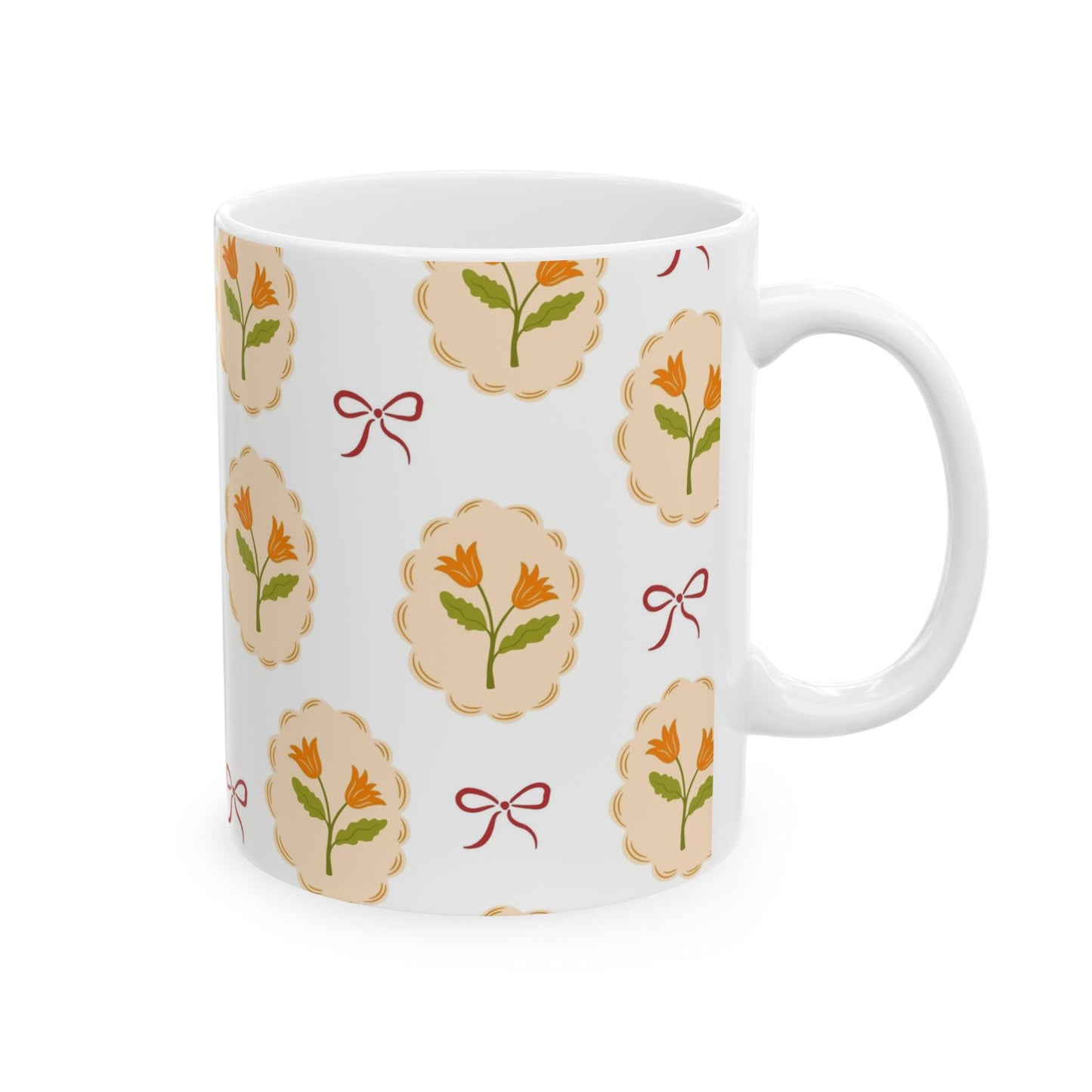 Floral Medallion Ceramic Mug — Vintage Orange Tulip Pattern (11oz & 15oz)