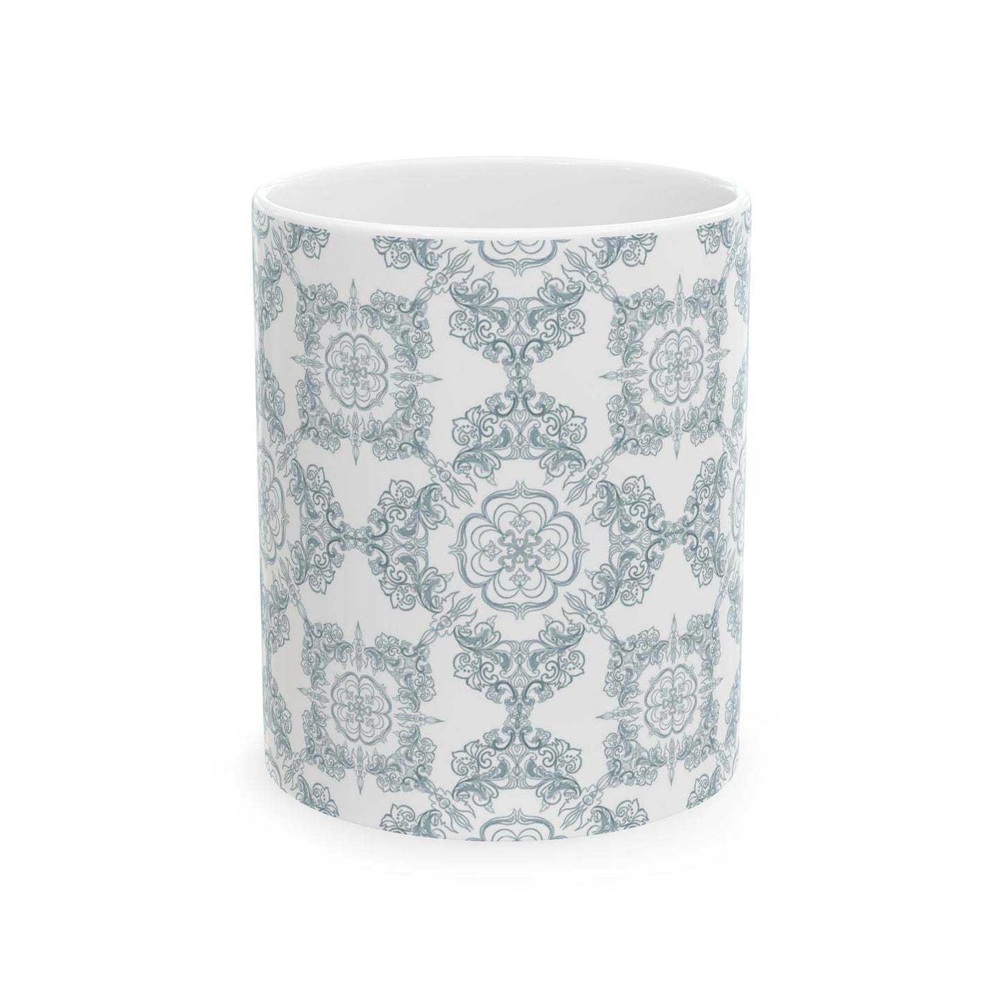 Blue Floral Tile Ceramic Mug — Vintage Moroccan Pattern Coffee Cup (11oz & 15oz)