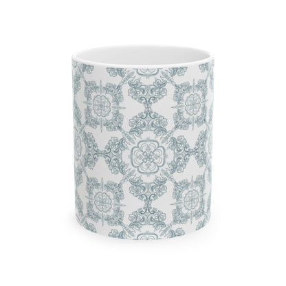 Blue Floral Tile Ceramic Mug — Vintage Moroccan Pattern Coffee Cup (11oz & 15oz)
