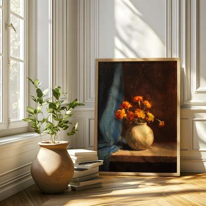 Vintage Orange Flower Vase Still Life (Digital Download)