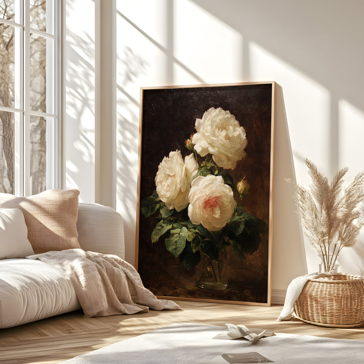 Vintage White Rose Still Life Print