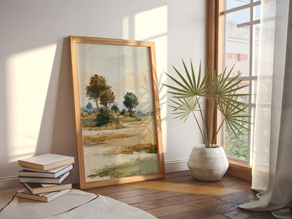 Watercolor Countryside Landscape Wall Art Print – Quiet Fields