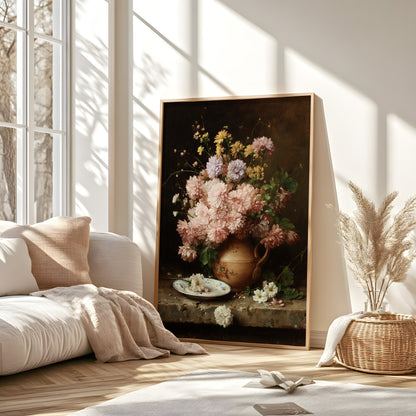 Vintage Pink Chrysanthemum Still Life Vase (Digital Download)