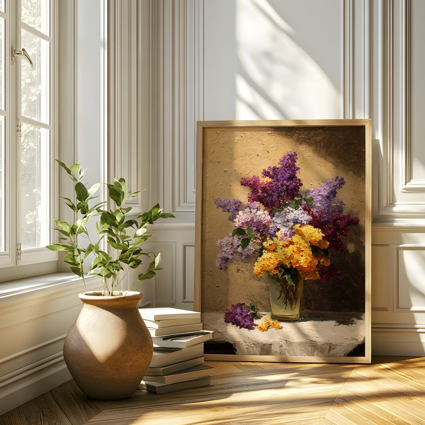 Vintage Lilac and Yellow Flower Still Life (Digital Download)