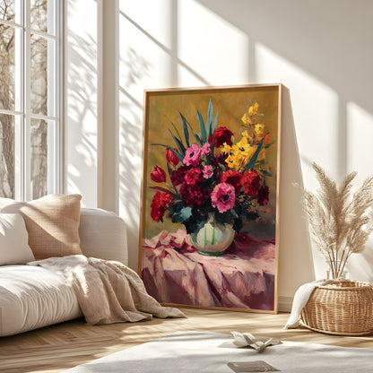 Vintage Colorful Floral Bouquet in Glass Vase (Digital Download)