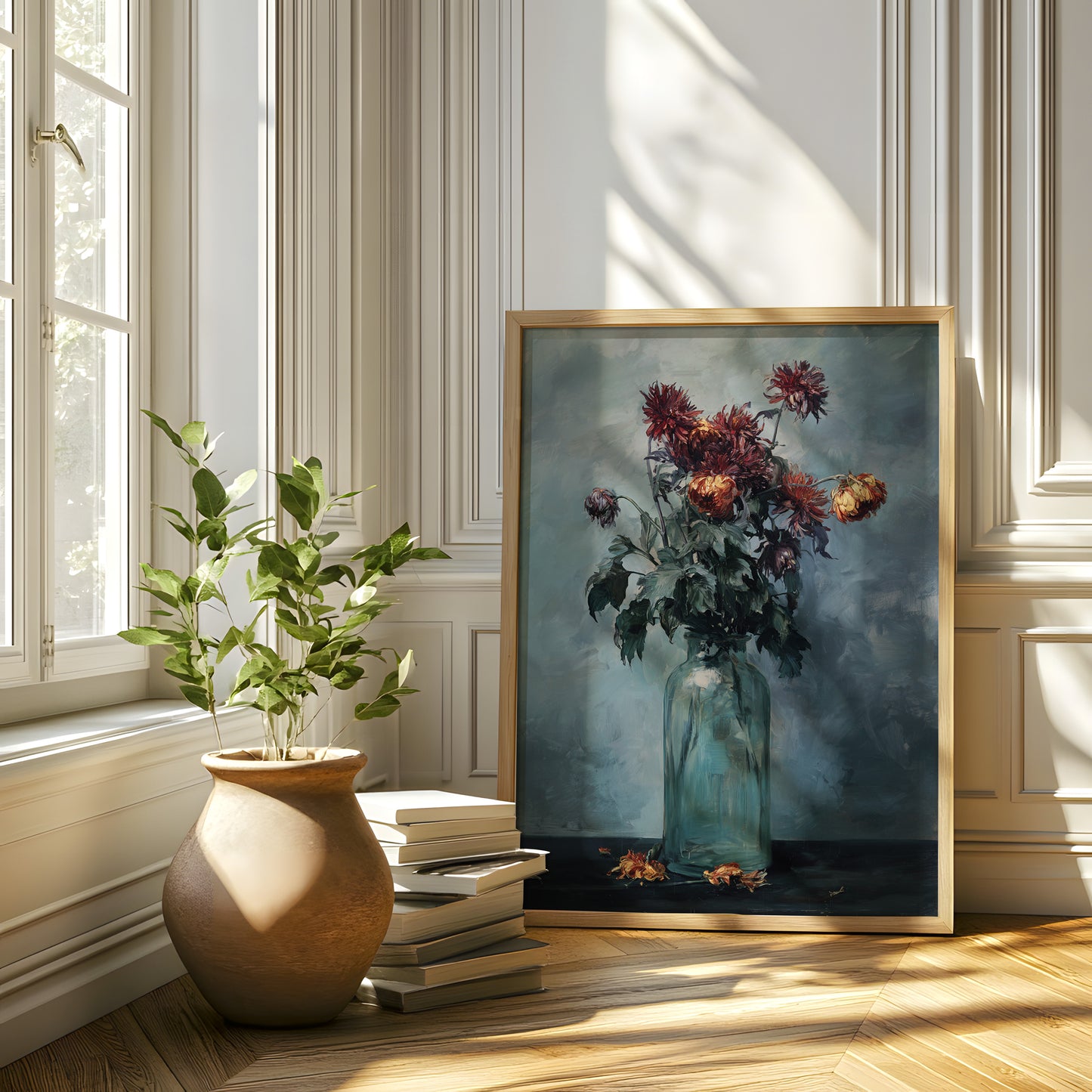Vintage Dahlia Bouquet in Glass Jar Still Life (Digital Download)