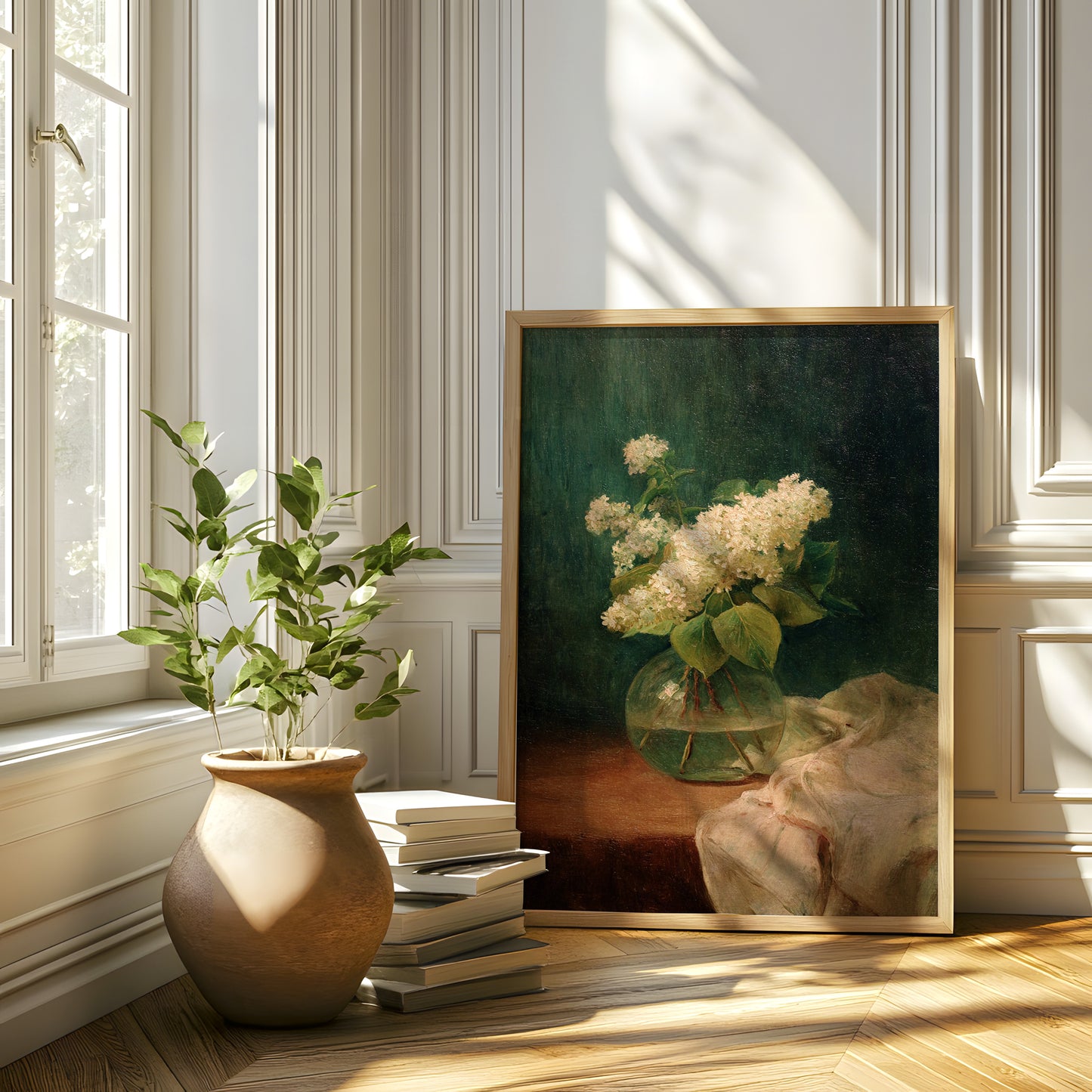 Vintage White Lilac in Glass Vase Still Life (Digital Download)