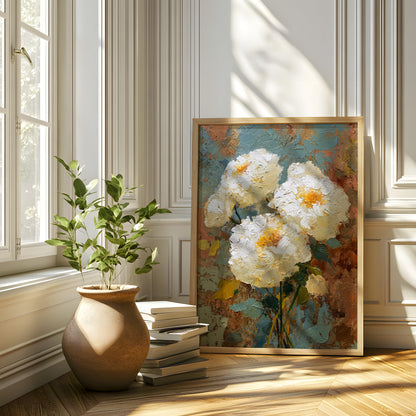 Vintage White Peony Impressionist Floral Art (Digital Download)