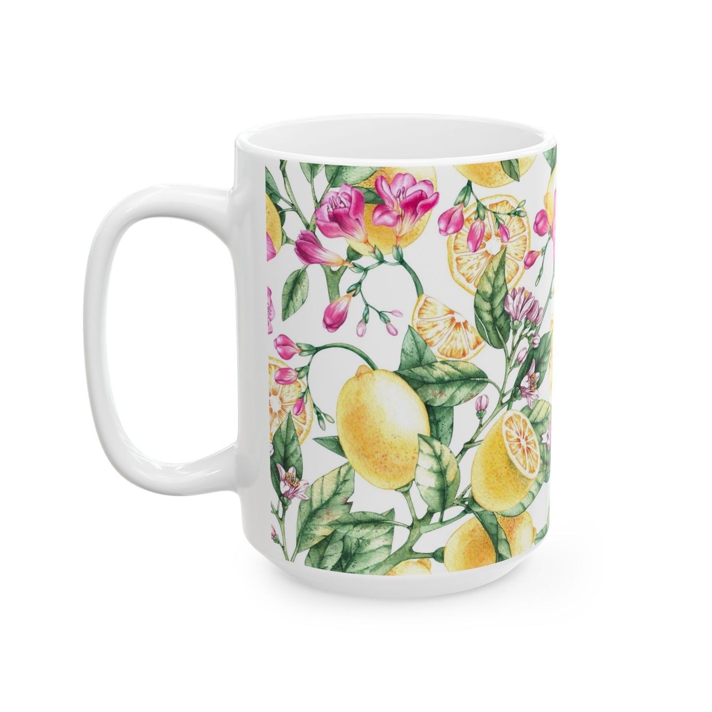 Citrus Blossom Ceramic Mug — Floral Lemon Pattern Coffee Cup (11oz & 15oz)