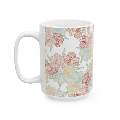 Floral Pastel Ceramic Mug (11oz & 15oz) — Soft Vintage Flower Pattern