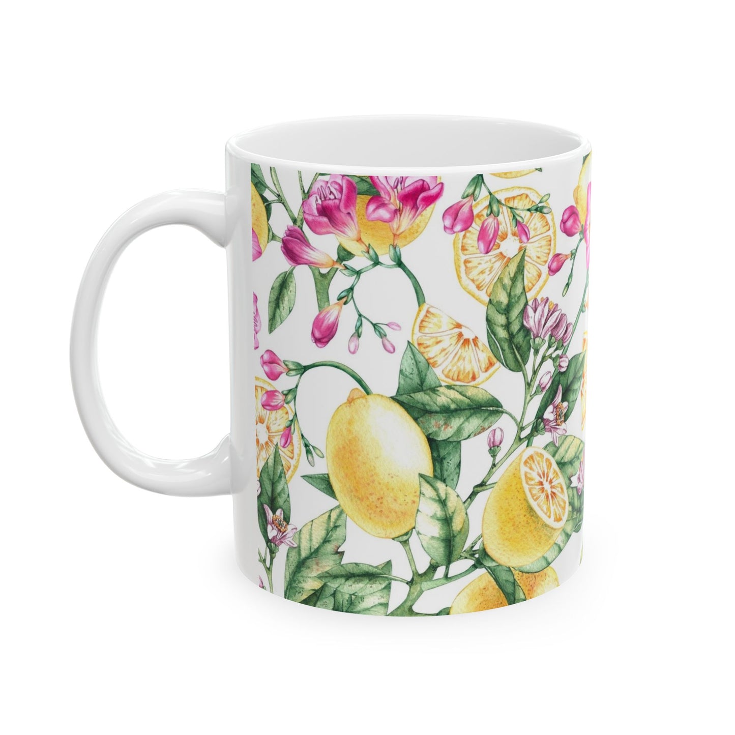 Citrus Blossom Ceramic Mug — Floral Lemon Pattern Coffee Cup (11oz & 15oz)