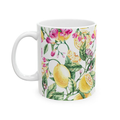 Citrus Blossom Ceramic Mug — Floral Lemon Pattern Coffee Cup (11oz & 15oz)