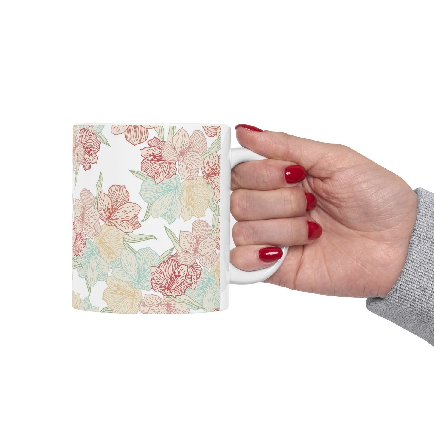 Floral Pastel Ceramic Mug (11oz & 15oz) — Soft Vintage Flower Pattern