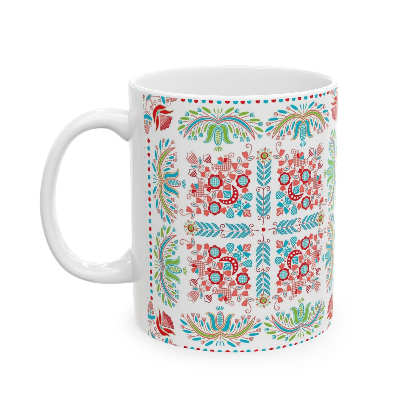 Floral Folk Art Ceramic Mug — Colorful Boho Pattern (11oz & 15oz)