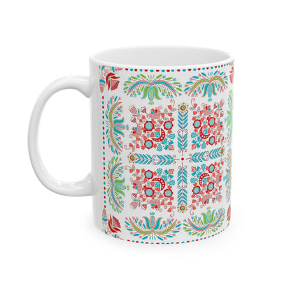 Floral Folk Art Ceramic Mug — Colorful Boho Pattern (11oz & 15oz)