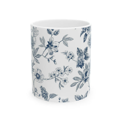 Blue Floral Ceramic Mug – Vintage Botanical 11oz & 15oz Coffee Cup