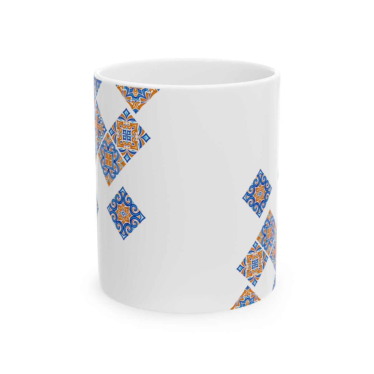 Ceramic Mug — Blue & Orange Moroccan Tile Pattern (11oz, 15oz)