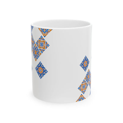 Ceramic Mug — Blue & Orange Moroccan Tile Pattern (11oz, 15oz)