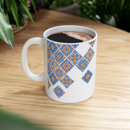 Ceramic Mug — Blue & Orange Moroccan Tile Pattern (11oz, 15oz)