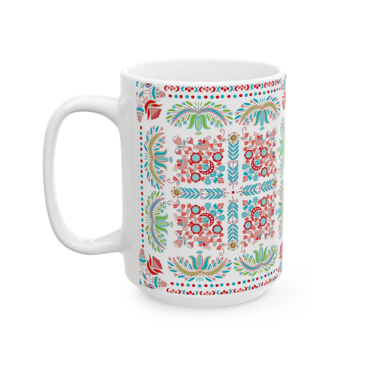 Floral Folk Art Ceramic Mug — Colorful Boho Pattern (11oz & 15oz)