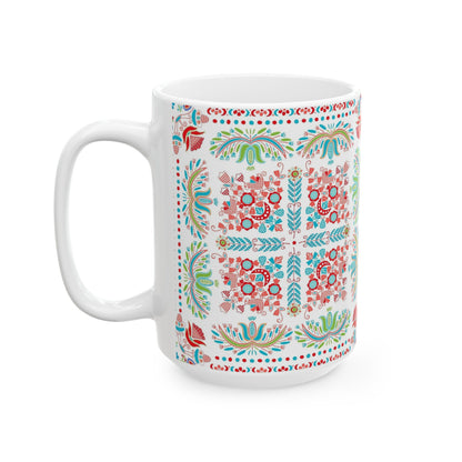 Floral Folk Art Ceramic Mug — Colorful Boho Pattern (11oz & 15oz)