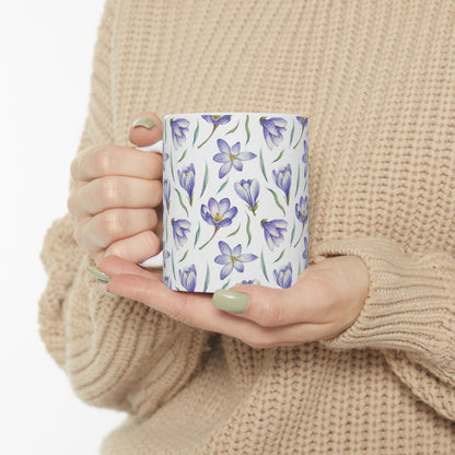 Purple Crocus Floral Mug — Ceramic Coffee Cup (11oz & 15oz)