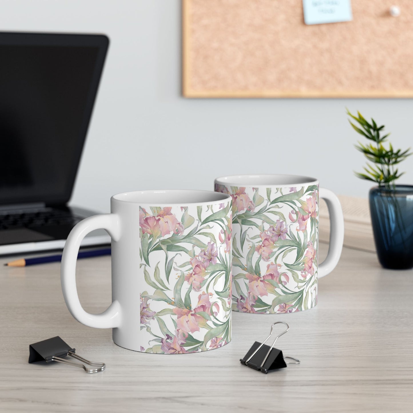 Floral Watercolor Mug — Pink Garden 11oz & 15oz Ceramic Coffee Cup