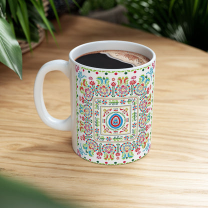Floral Folk Art Ceramic Mug — Colorful Boho 11oz & 15oz Coffee Cup